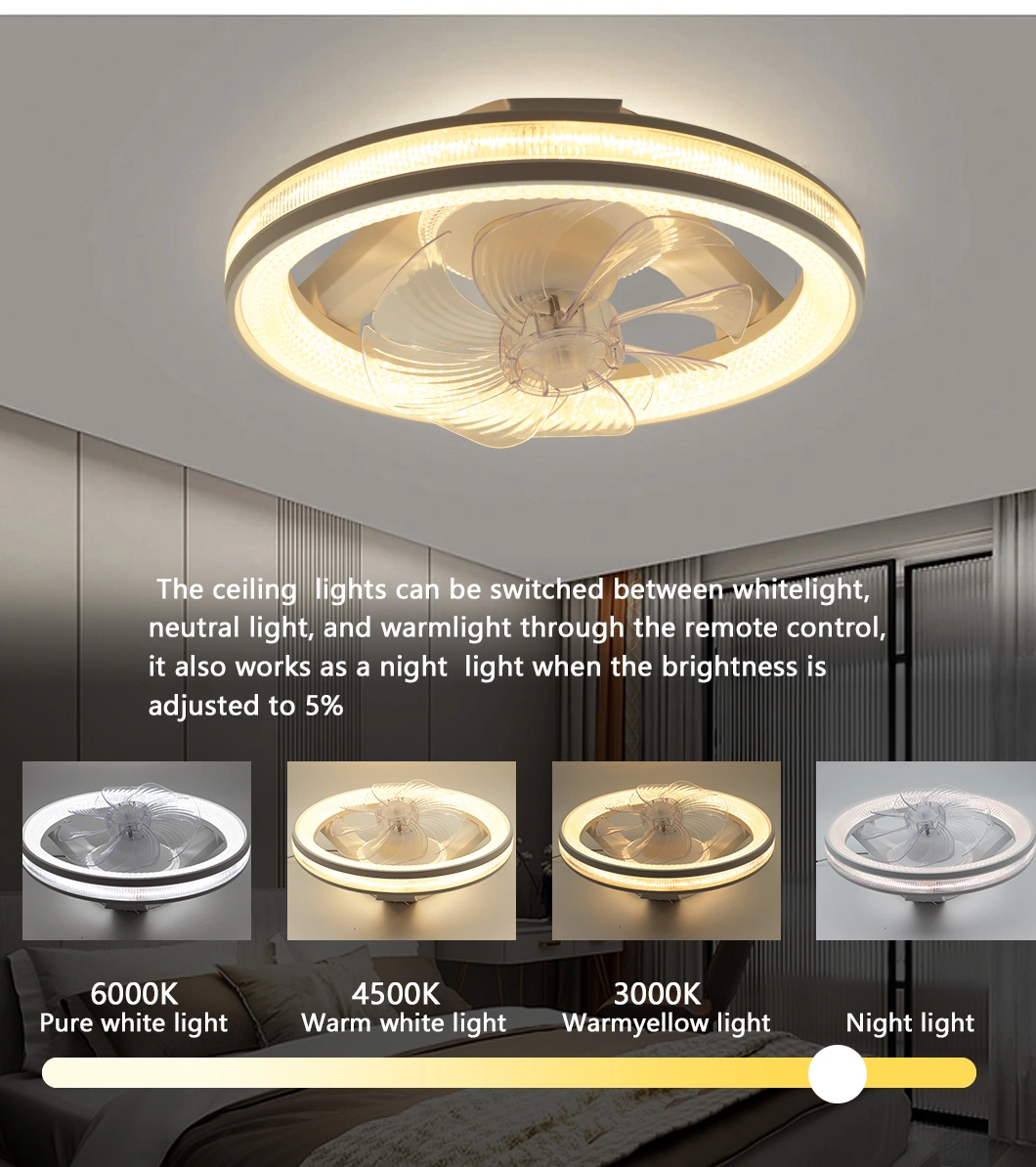 APP Control Smart Home Warm White Ceiling Fan Light with Bluetooth Speaker