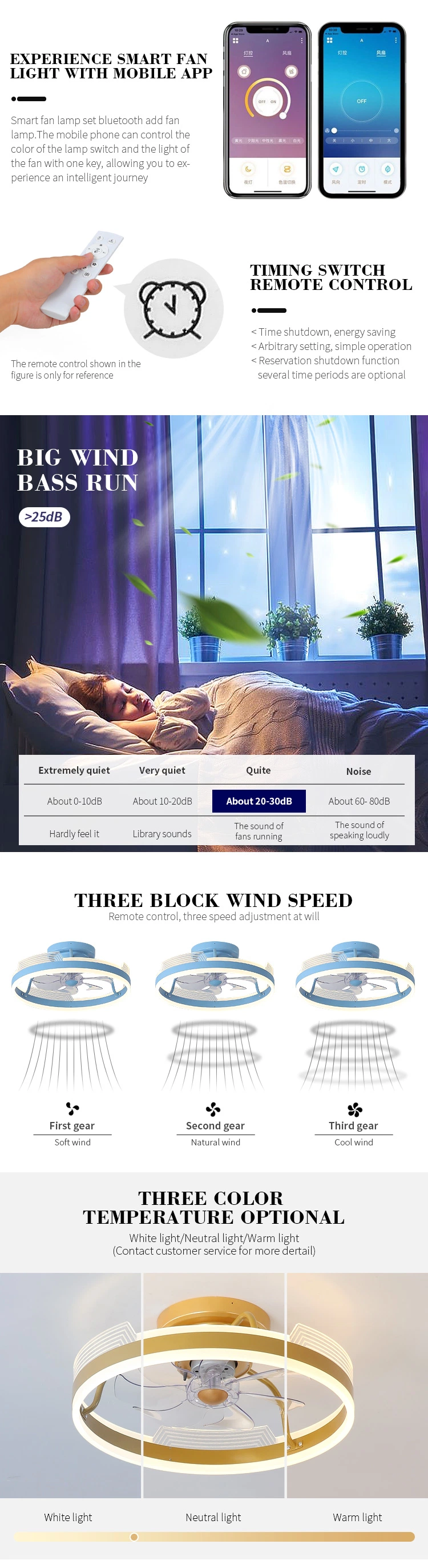 Modern Three Wind Speed Bluetooth Remote Control LED Multifunction Smart Lamp Decorative Bedroom Ceiling Light with Fan