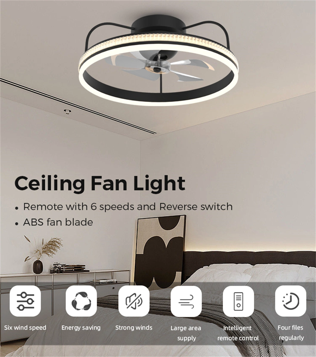 Smart Control LED Ceiling Fan 6 Fan Speed Dimmable Chandelier Light