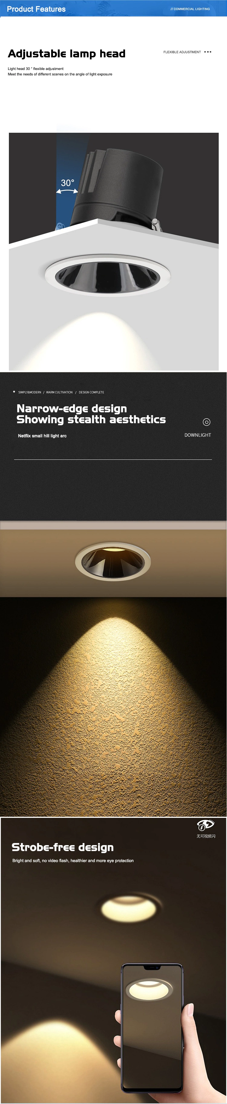 Adjustable Ceiling Recessed 10W LED Downlight Deep Anti-Glare Spot Light