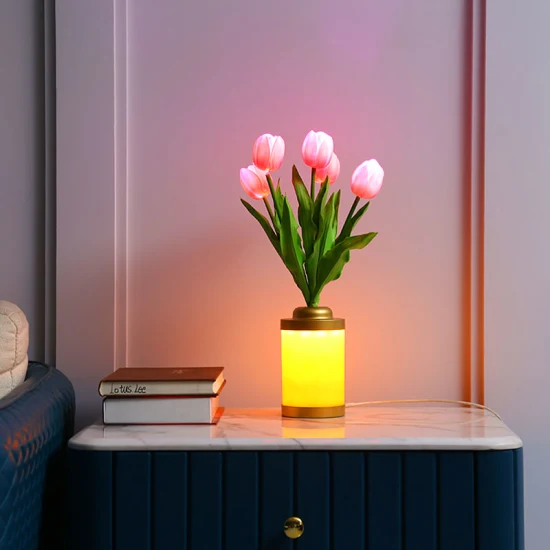 Amazon Tiktok Home Decoration LED Interior Lighting Desk Tiffany Bedside Rechargeable Lighting Touch Tulip Christmas Decoration Night LED Table Light