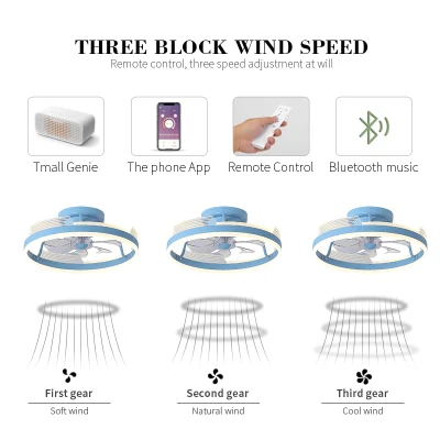 Modern Three Wind Speed Bluetooth Remote Control LED Multifunction Smart Lamp Decorative Bedroom Ceiling Light with Fan